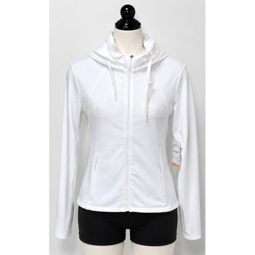 Jockey Women's Cozy White After Class Fleece Lined Hooded Active Jacket S NWT